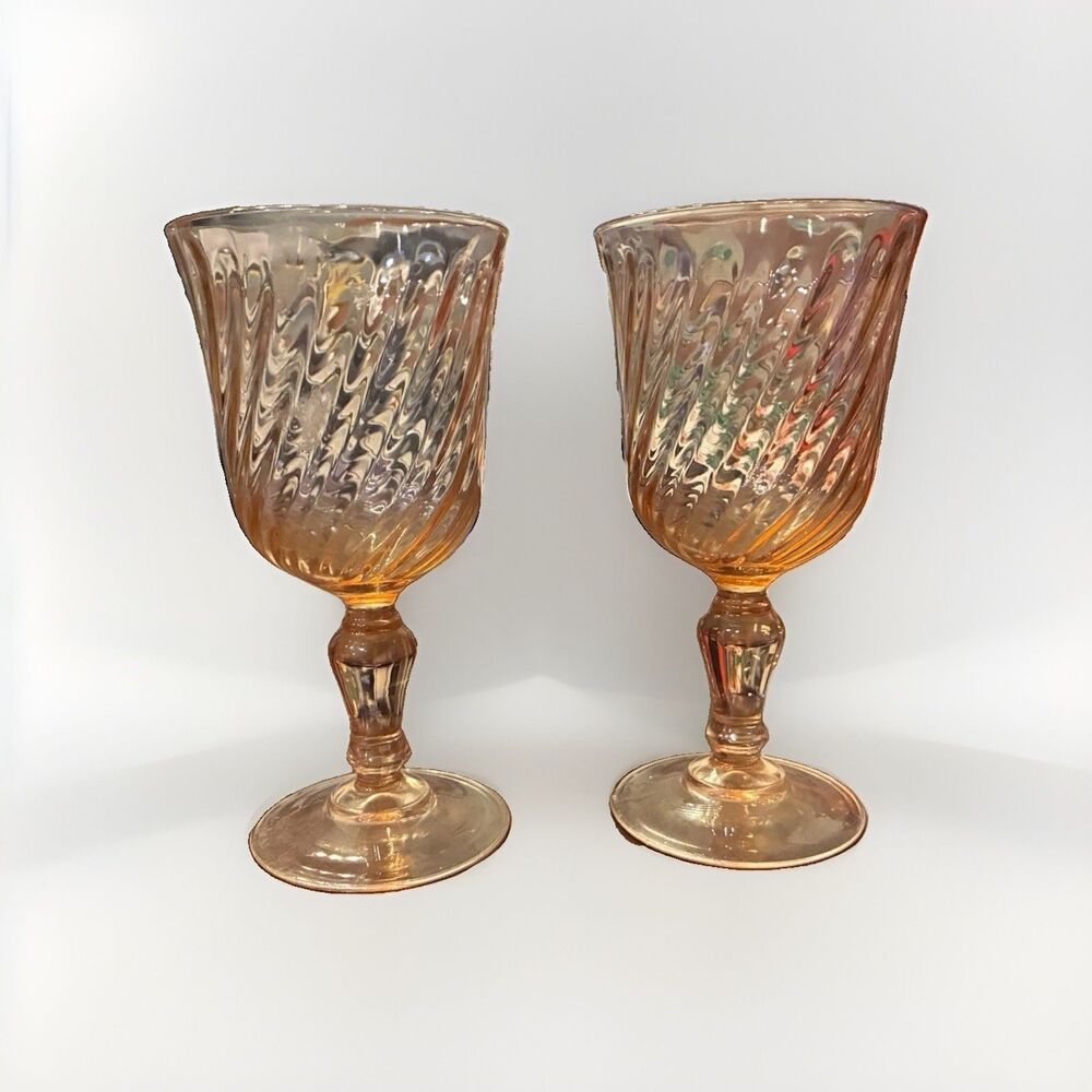 Set of 2 Arcorac France Rosaline Pink  Swirl Stemmed Goblets